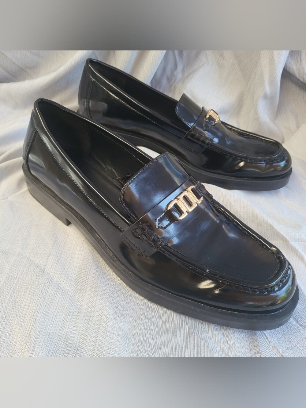 Zara Black  Pleather Men’s Loafers with Gold Accent Size 42 Us Mens 9